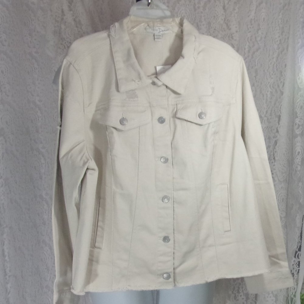 Denim Jean Jacket Distressed Natural  Plus Size